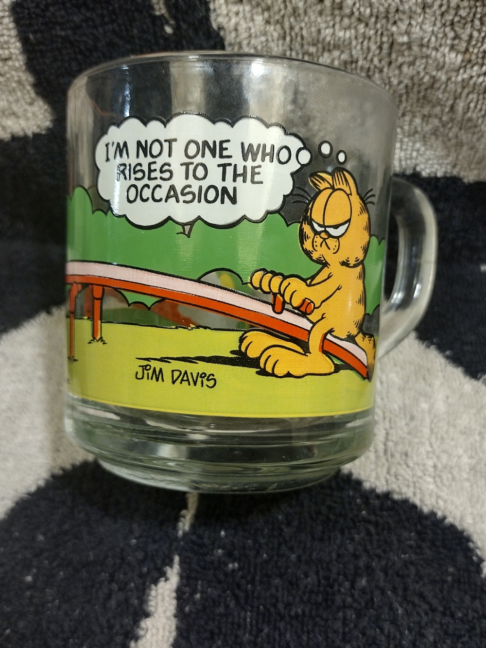 1980 McDonald's Garfield Glass Mug with Yellow Orange Green Print